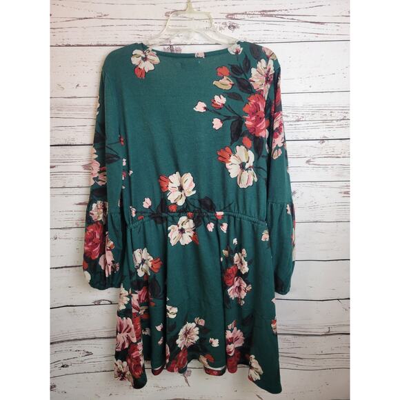 Maurices Boho Mini Dress Green Floral V-Neck Tie Waist Babydoll Women's Size XL - Picture 9 of 12